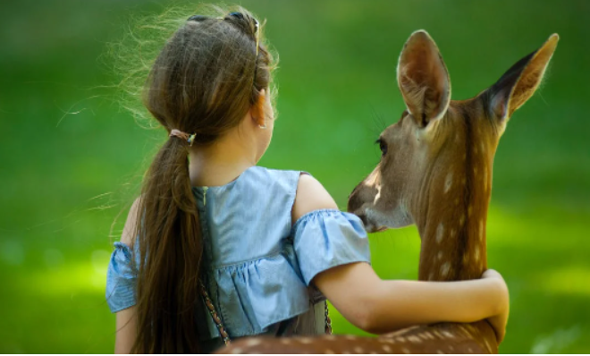 a girl and a deer